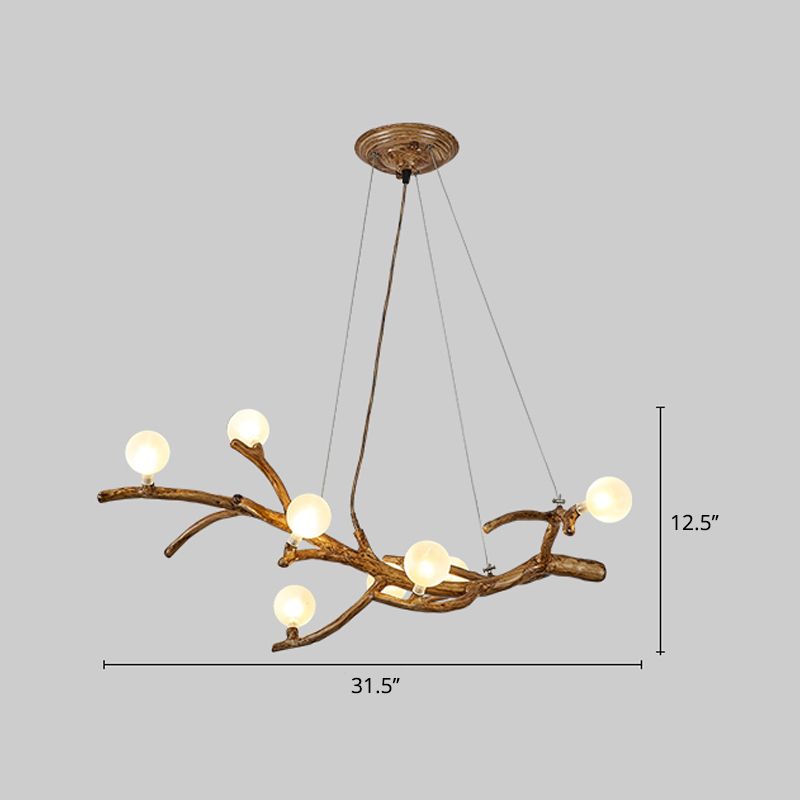 Metal Tree Branch Island Lighting Fixture Art Deco Wood Suspension Light with Ball Acrylic Shade
