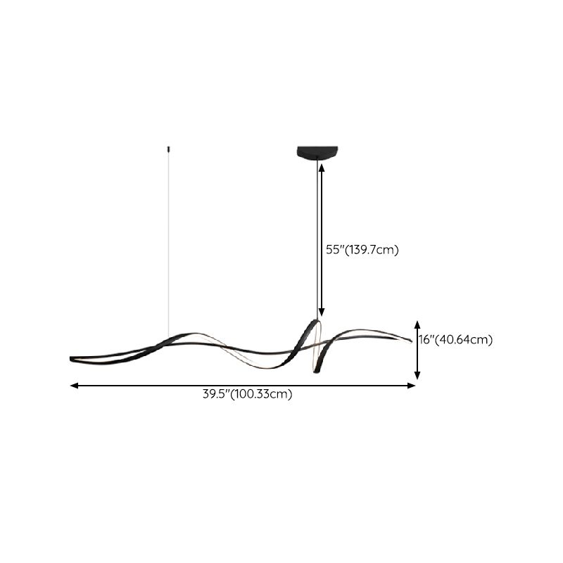 Black LED Island Hanging Lamp Strip Shape Island Lamp with Acrylic Shade for Dining Room