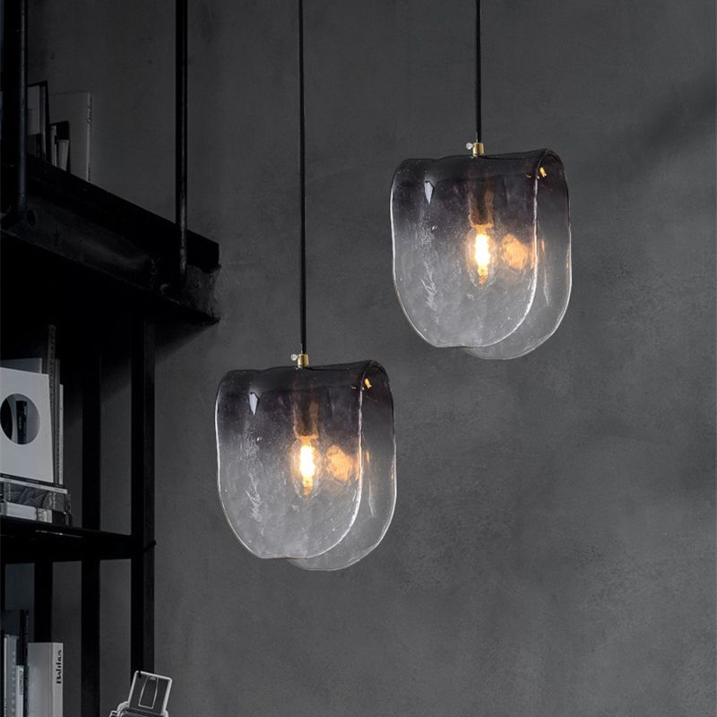 One-Light Unique Shape Cafe Hanging Light Contemporary Gray Glass Drop Pendant