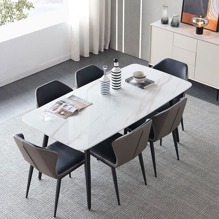 Industrial Rectangle Stone Top Dinner Table Black Tripod Base Dining Table