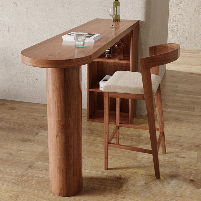 Contemporary Style Bar Table Solid Wood Bistro Bar Desk with Storage Shelf