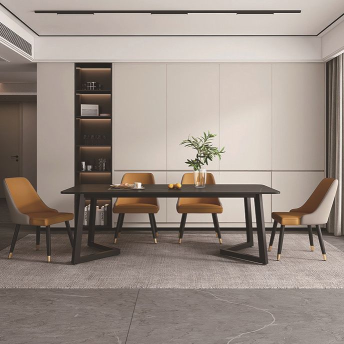 Modern Rectangle Dining Table Sintered Stone Dining Table with Double Pedestal