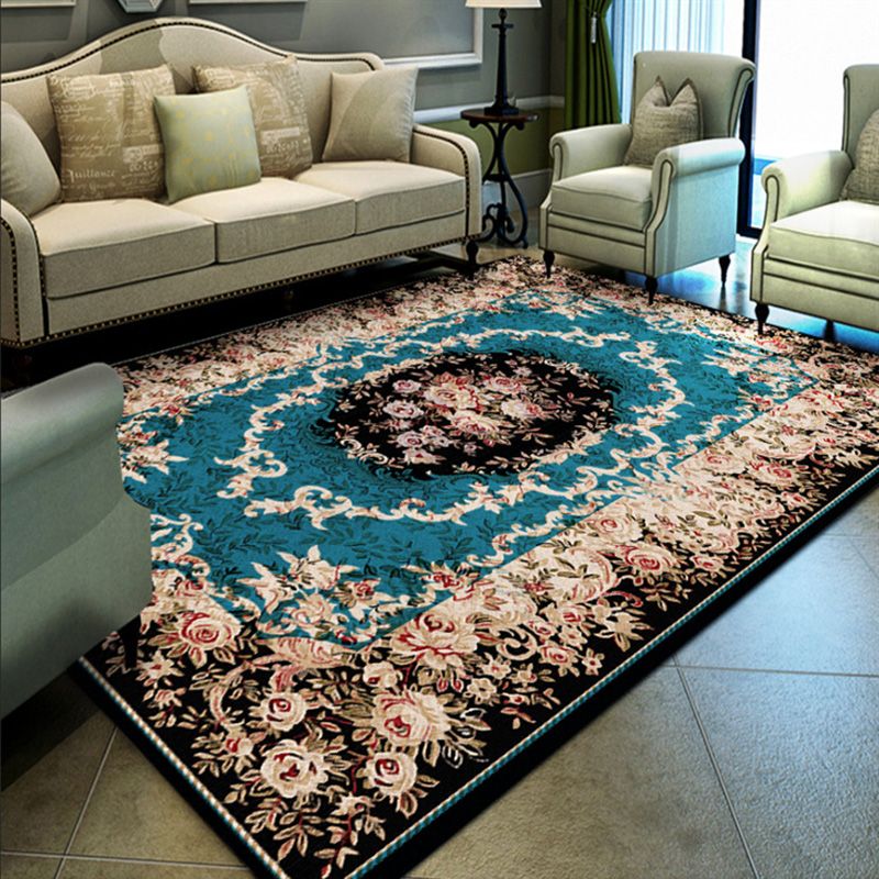 Modern Beige Area Carpet European Pattern Polyester Area Rug Stain Resistant Rug for Home Decor