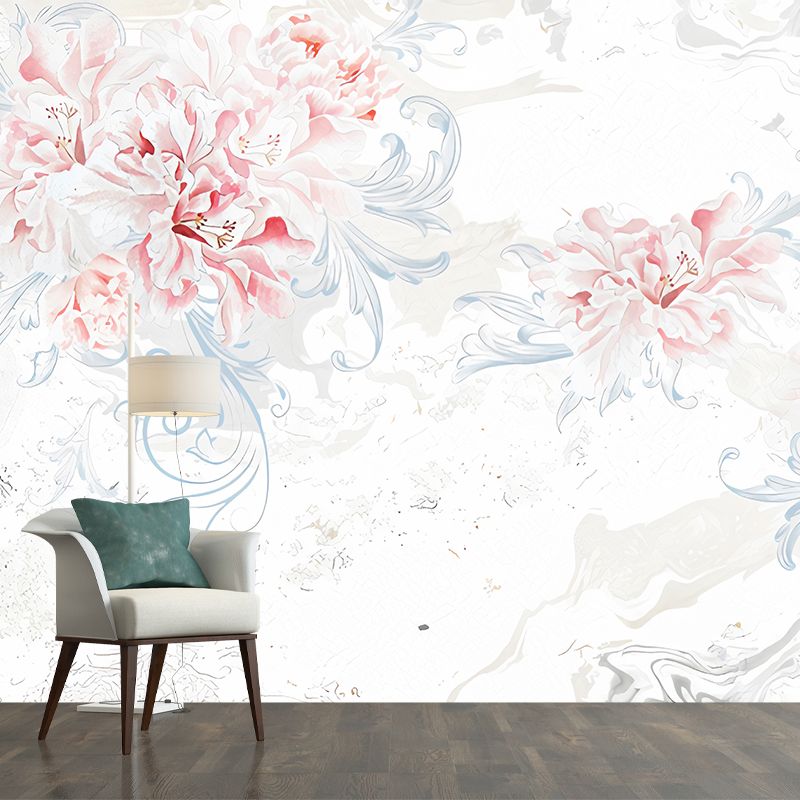 Large Flower Mural Decal Modern Beautiful Lily Blossom Wall Covering in Pink for Bedroom