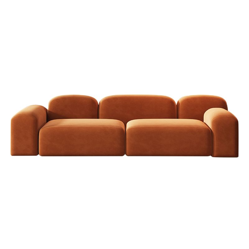Round Arm Sofa Contemporary Wool Standard Sofa in Orange Finish