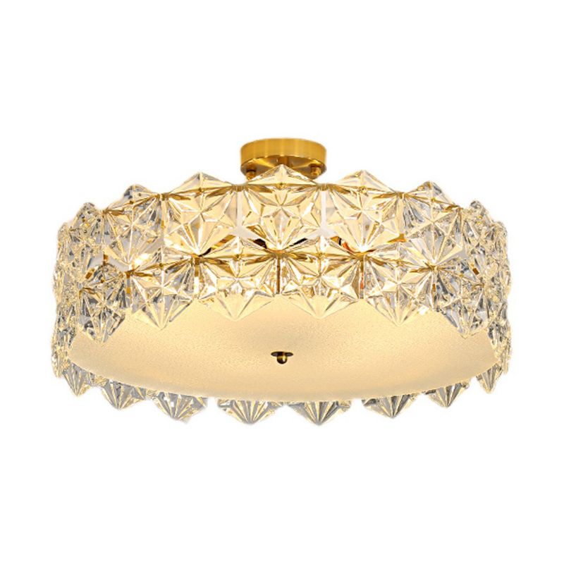 Modern Semi Flush Mount Light Glass Light Fixture in Brass for Living Room