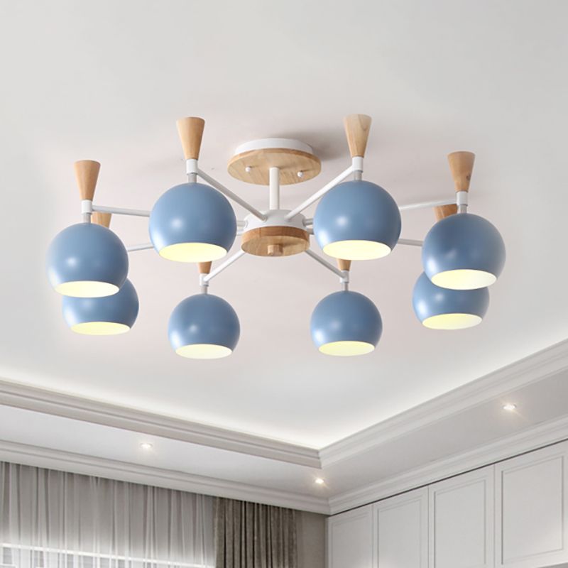 Macaron 3/6/8-Light Ceiling Lamp with Acrylic Shade Pink/Yellow/Blue Dome Semi Flush Pendant