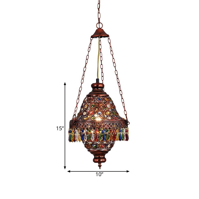 Lantern Metal Hanging Light Kit Vintage 1 Head Bedroom Suspension Pendant in Copper