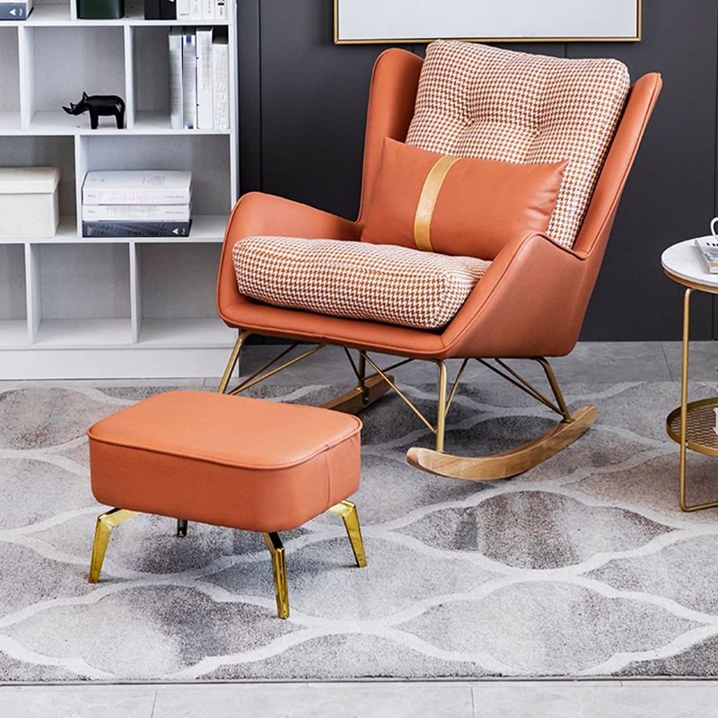 Modern Rocker Tufted Cushions Patchwork Fabric Rocking Chair with Pillow