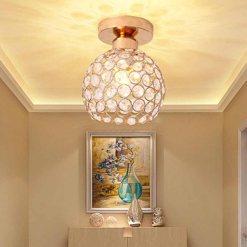 Spherical Hallway Ceiling Lighting Crystal 1 Bulb Modernist Flush Light