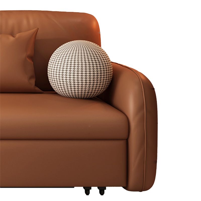 Sewn Pillow Back Seating Faux Leather Sofa with Pillows in Brown