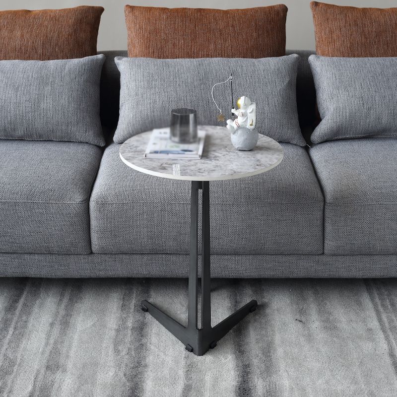 1 Single Round Pedestal Slate Coffee Table for Living Room with Steel Legs