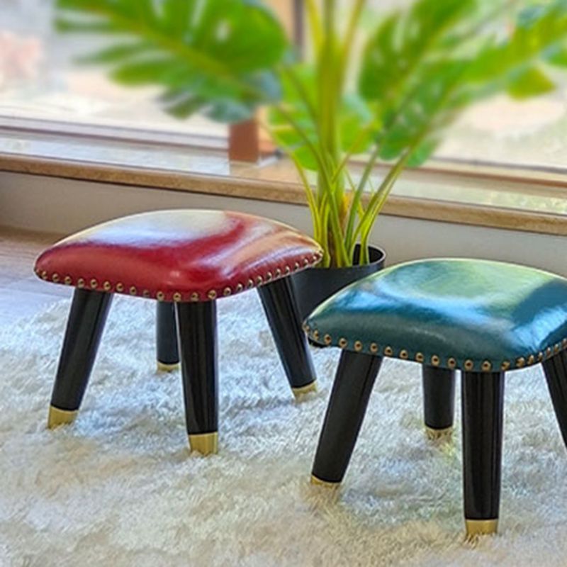 Glam Footstool Ottoman Genuine Leather Upholstered Nailhead Trim Square Ottoman