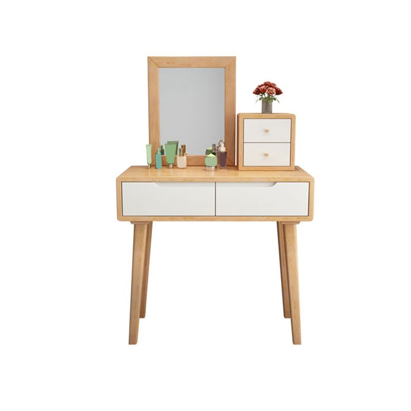 Scandinavian Solid Wood Vanity Dressing Table with Mirror, 30.7" Tall