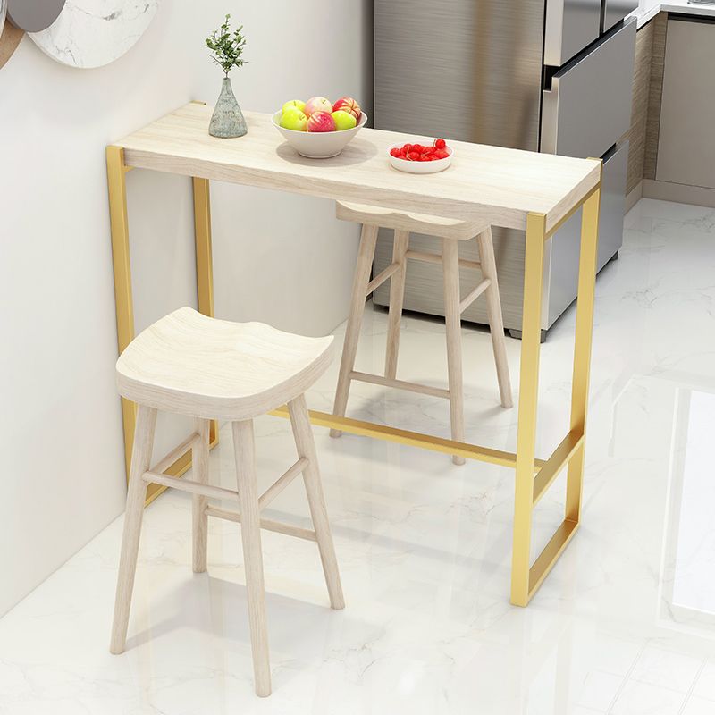 Rectangle Pine Wood Top Bistro Table Modern Pub Table with Metal Base