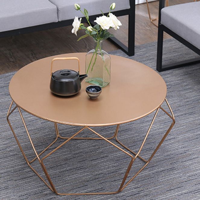 Mid-Century Modern Round Coffee Table with Iron Top and Steel Base