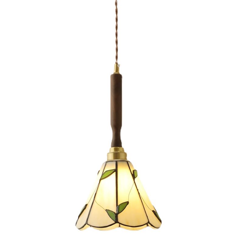 Tiffany-Style Handcrafted Pendant Light Stained Glass Cone Ceiling Hung Fixtures