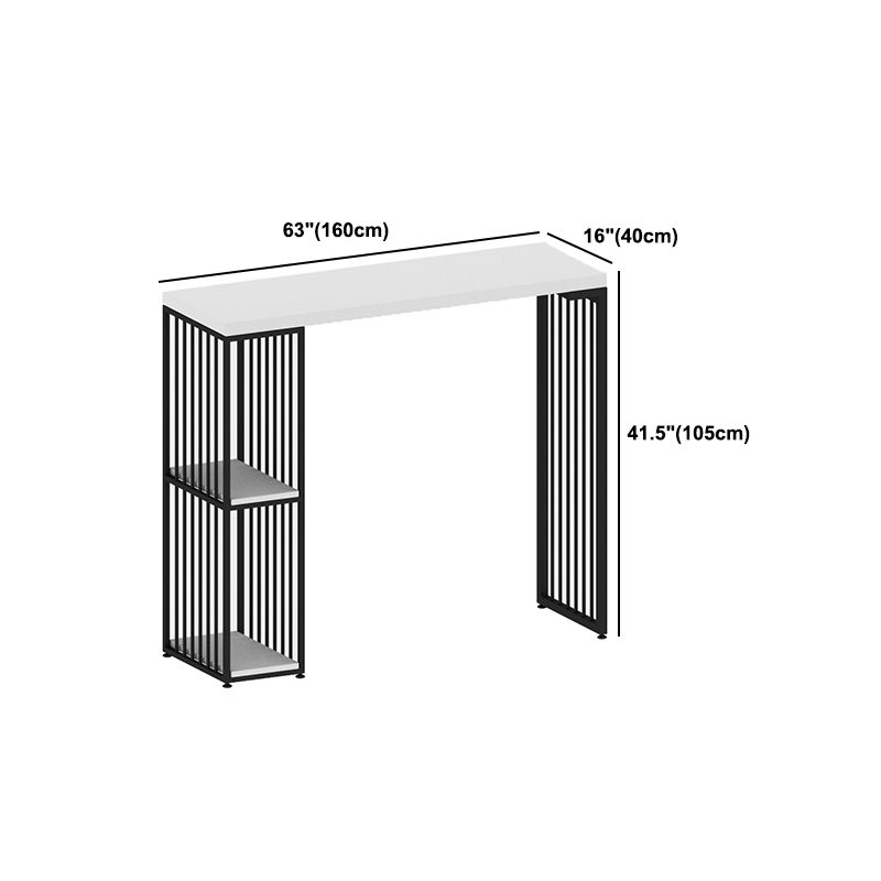 White Rectangle Bar Height Table Artificial Wood Pub Table with 2-shelf