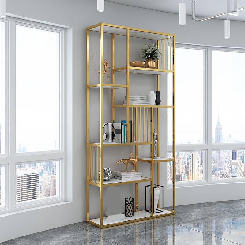 Gold Vertical Open Bookcase Glam Etagere Metal Book Shelf for Bedroom