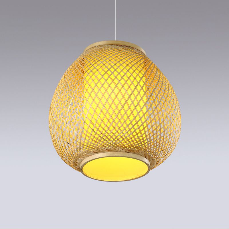 Lámpara de techo artesanal de 1 cabeza kit de luz colgante de bambú chino en beige con sombra de pergamino de tubo