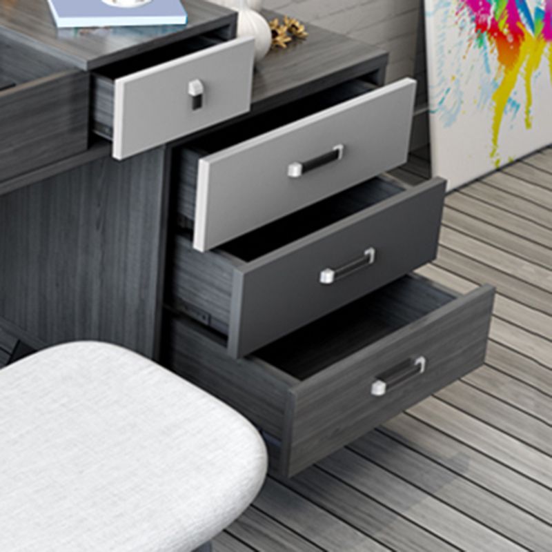 Contemporary Flip-Top Vanity Dressing Table Set in Gray with Drawers