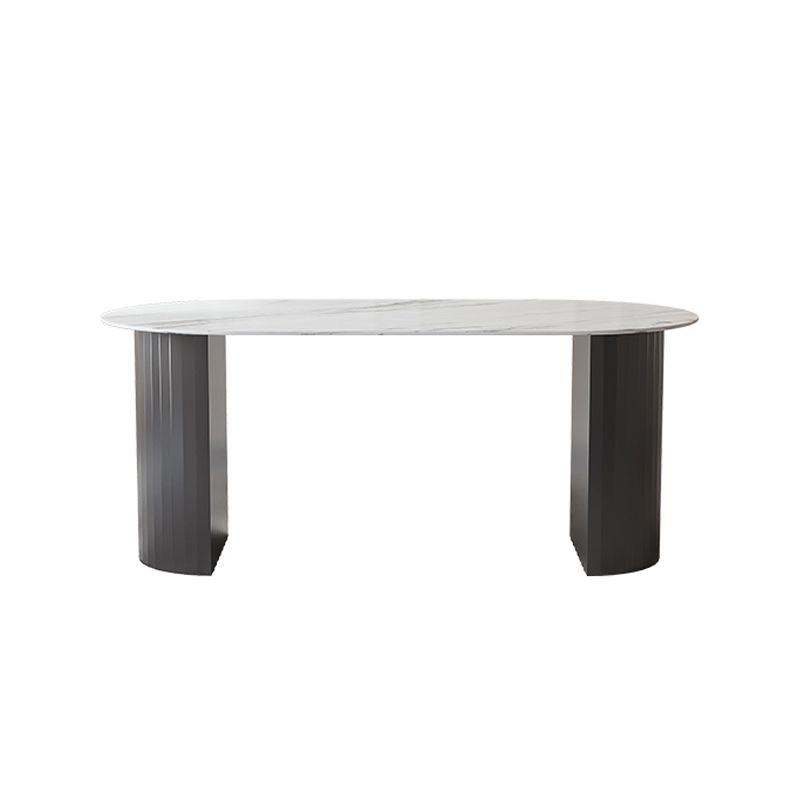 Mesa de comedor ovalada moderna mesa de comedor de piedra sinterizada blanca con base de pedestal doble para el hogar