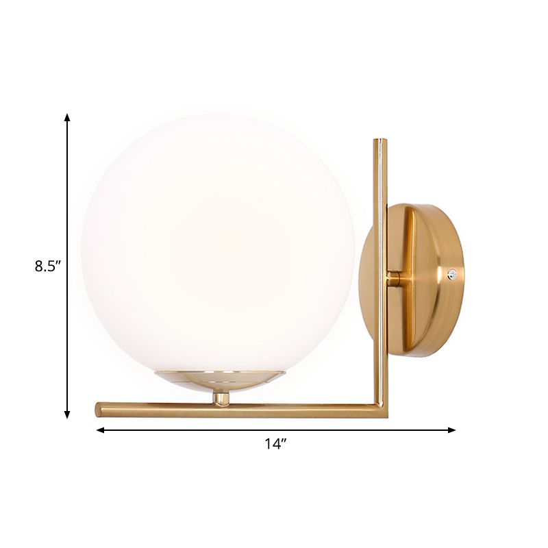 Gefrertete weiße Glaskugel Wandleuchte minimalistische 1 Kopf Goldwandlampe mit rechtswinkelarmem, warm/weißes Licht