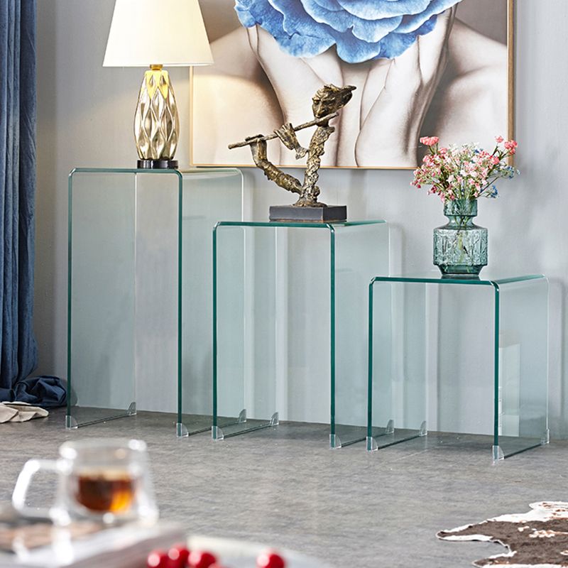 Modern Glass Sled Side End Table Minimalist Square Corner Table