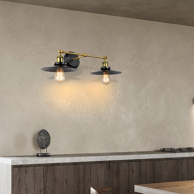 Industrial Wall Sconce Cone Shape Wall Light with Metal Shade for Bedroom in Black