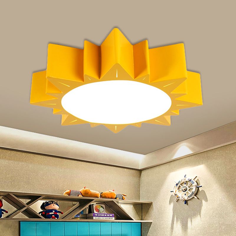 Sun Flush Mount Lamp Contemporary Acrylic Yellow/Blue/Red LED Lighting Fixture for Kindergarten