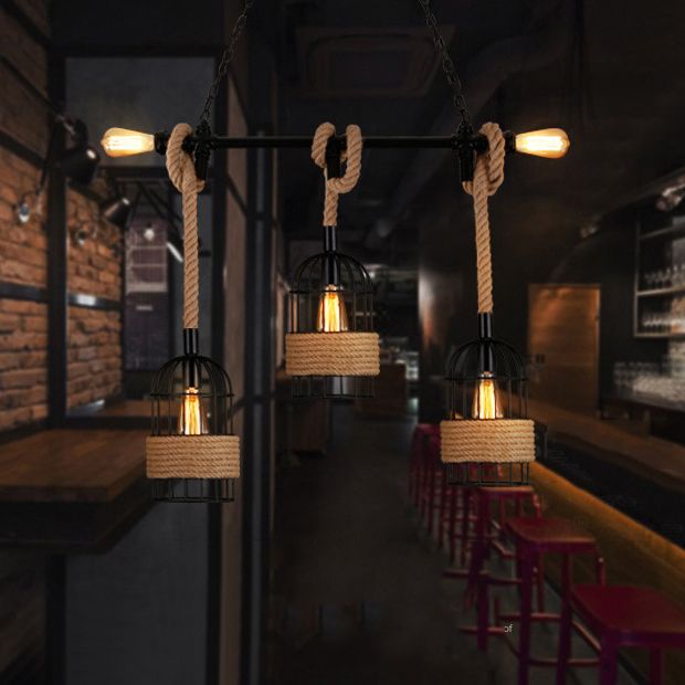 Cage Shape Pendant Lighting Modern Style Metal 1/3/5 Lights Hanging Lamp in Brown