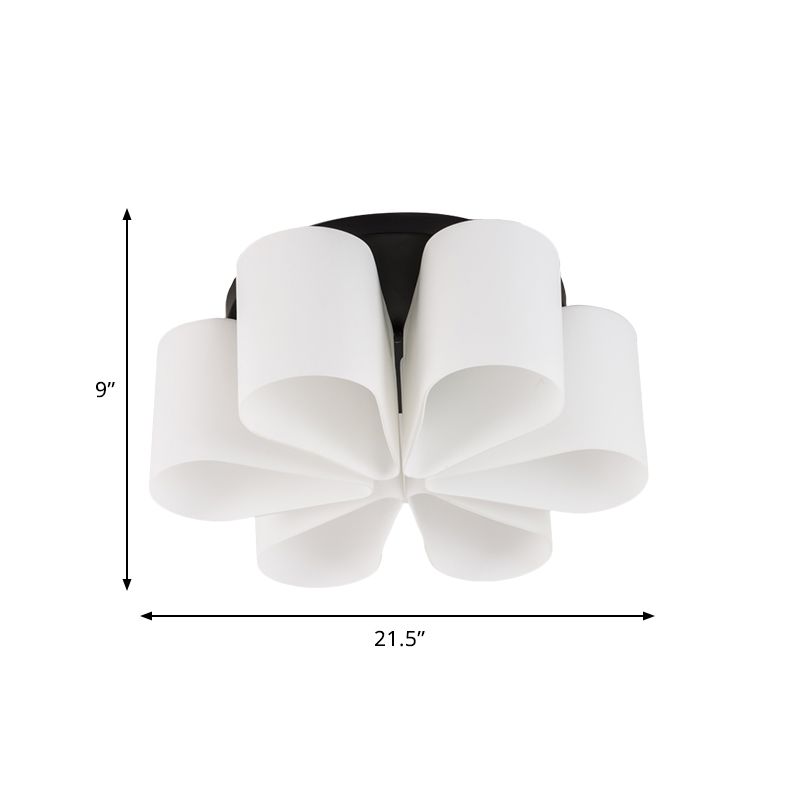 Iluminación empotrada de cristal blanco leche de flores, soporte empotrado negro contemporáneo de 6 cabezas para sala de estar