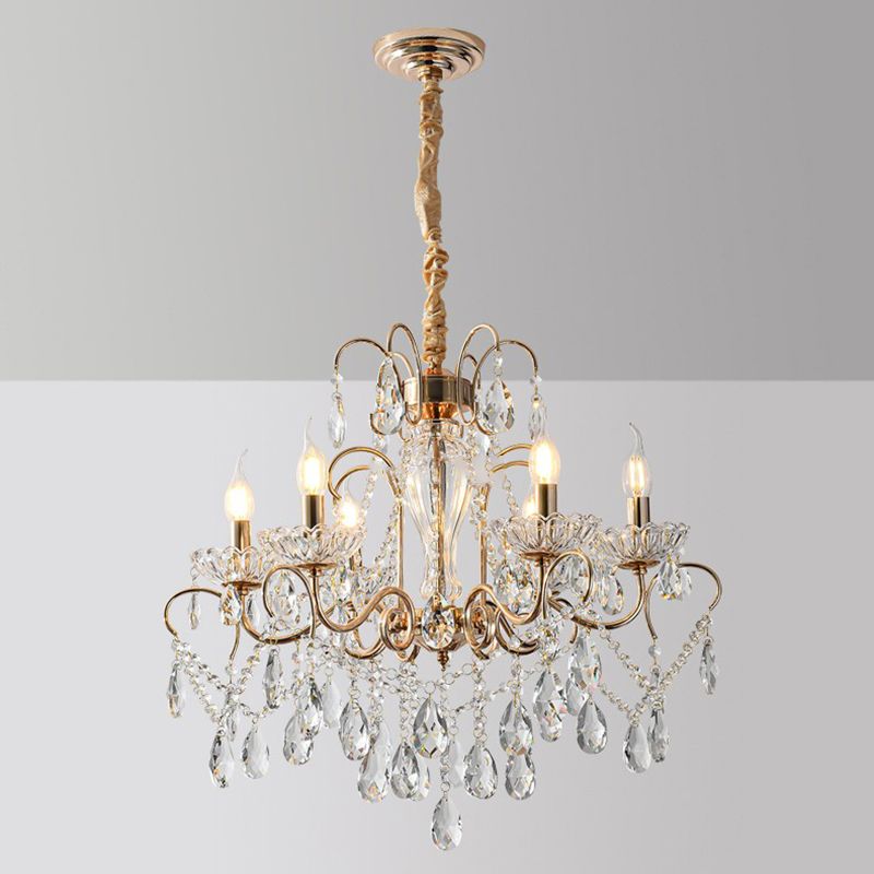 Candle Chandelier Light Fixtures American Style Multi-Head Suspension Pendant Lamps with Crystal