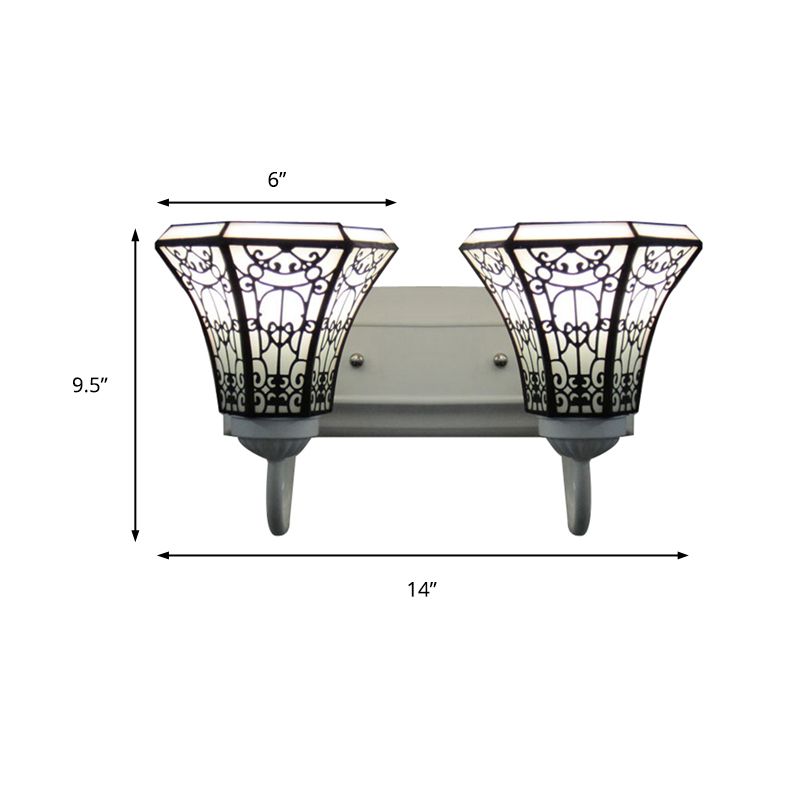 2 Heads Wall Mount Light Fixture Tiffany Flared White Glass Sconce Light for Living Room