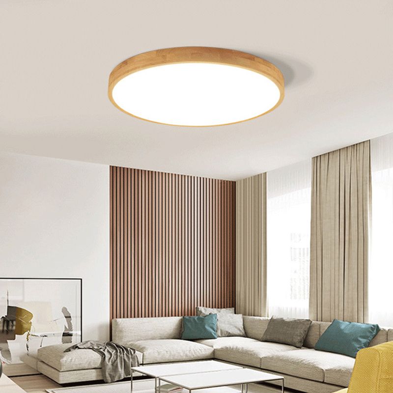 1-Light Wood Flush Mount Led Light Fixture Modern Style Circle Flush Mount Ceiling Lighting