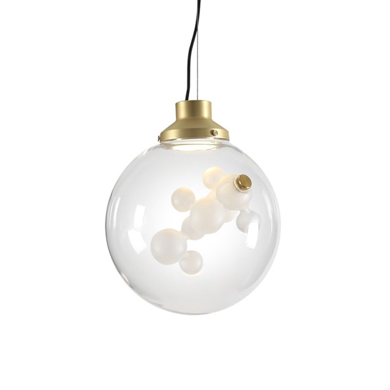 Minimalist Creative 1 Bulb Hanging Light Clear Glass Gold Long Cone/Globe Ceiling Pendant with Inner Bubble Decoration