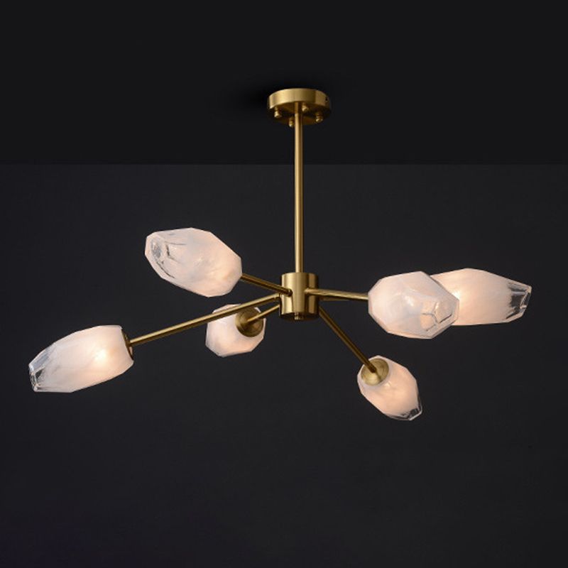 Frosted Glass Gem Pendant Lighting Postmodern Gold Finish Chandelier for Living Room