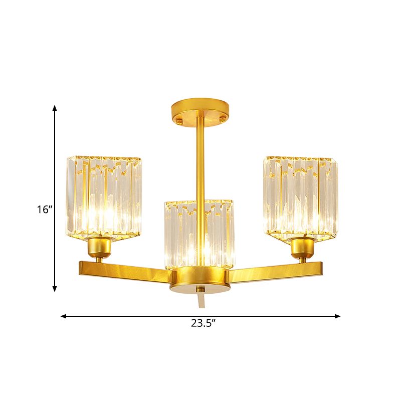 Gold 3/6 Heads Hanging Chandelier Crystal Triangle Prisms Pendant Light for Bedroom