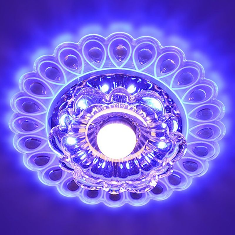 Blossoming Flower Entryway Flush Monte Lighting Crystal Minimalist LED Flush Mount Fixture in Clear
