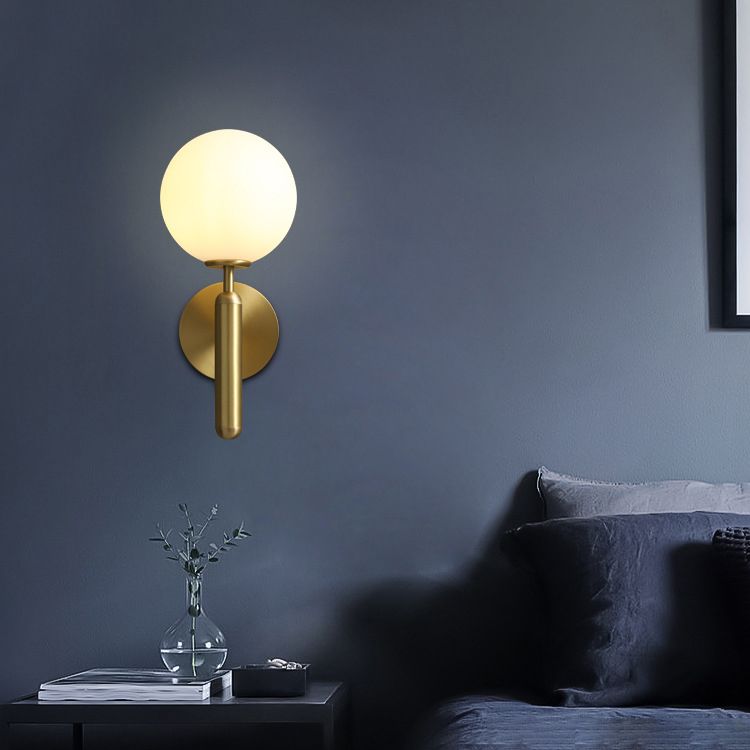 Modern Style Wall Mount Light White Ball Glass Shade Sconce Light for Bedroom Corridor