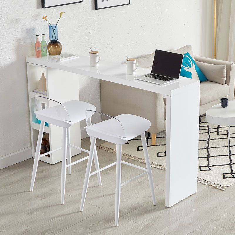 Contemporary Bar Dining Table Rectangle Wood Bar Table with Shelves in White