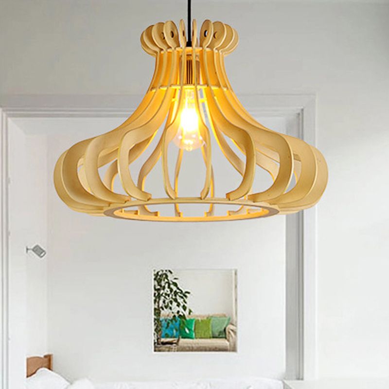 Iluminación colgante en forma de cebolla contemporánea Madera 1 Lámpara colgante de dormitorio ligero en beige