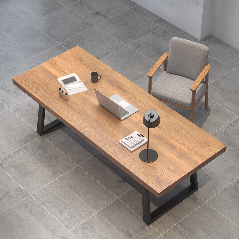 Mesa de comedor industrial rectangular, mesa fija de color madera con madera maciza de pino