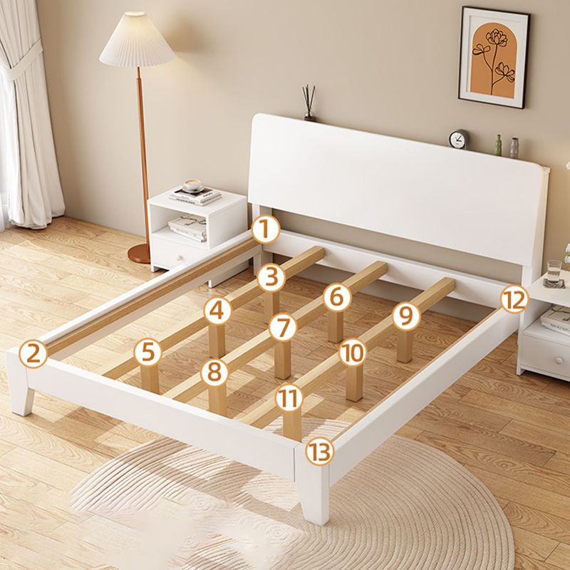 Solid Wood Standard Bed Modern White Bed Frame with Headboard
