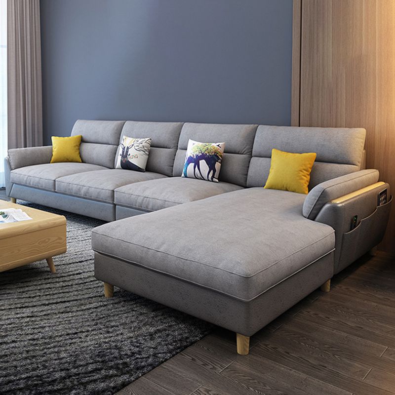 Linen Slipcovered Sectional Flared Arm Sectional with Storage