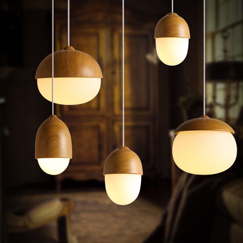 Wood Spherical Pendant Ceiling Light Simplicity Style Hanging Pendant Light in White
