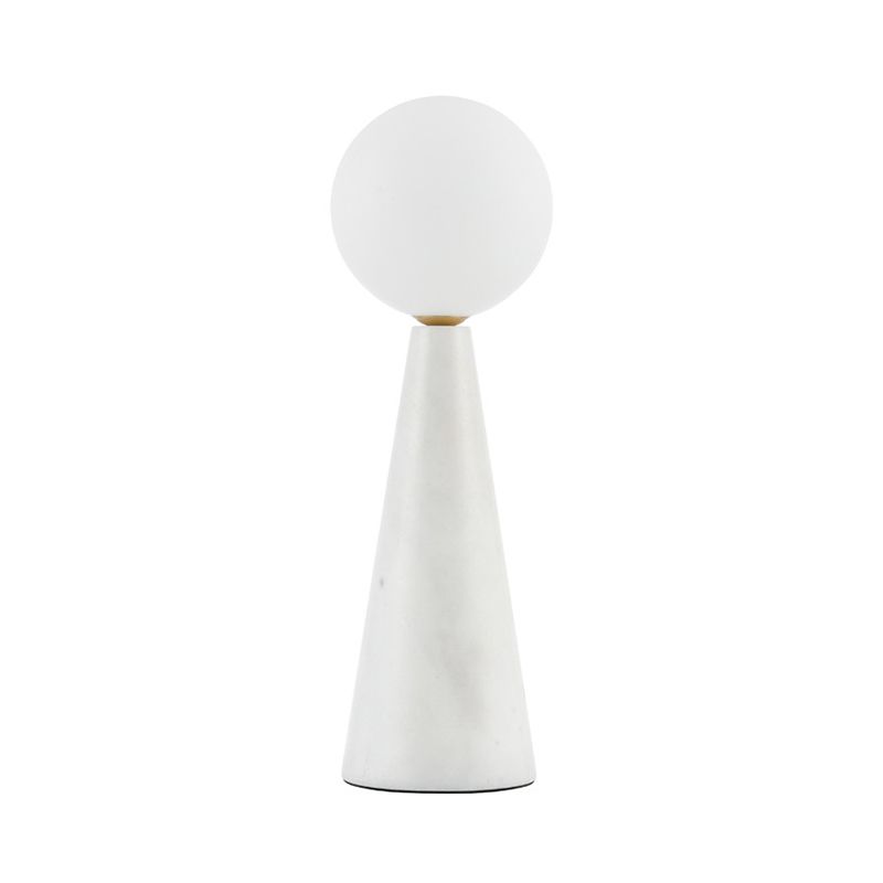 Lampada da tavolo moderna a 1 lampadina con sfera in vetro di latte con base affusolata in marmo bianco/nero