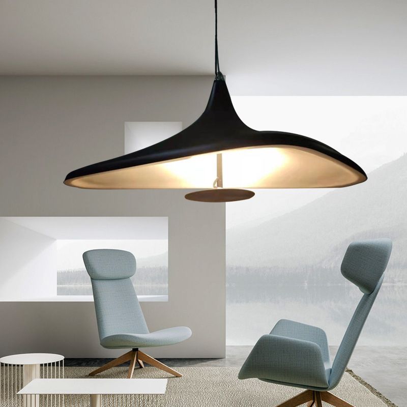 Black Hat Shaped Chandelier Light Fixture Art Deco Resin LED Pendant Lighting for Diner