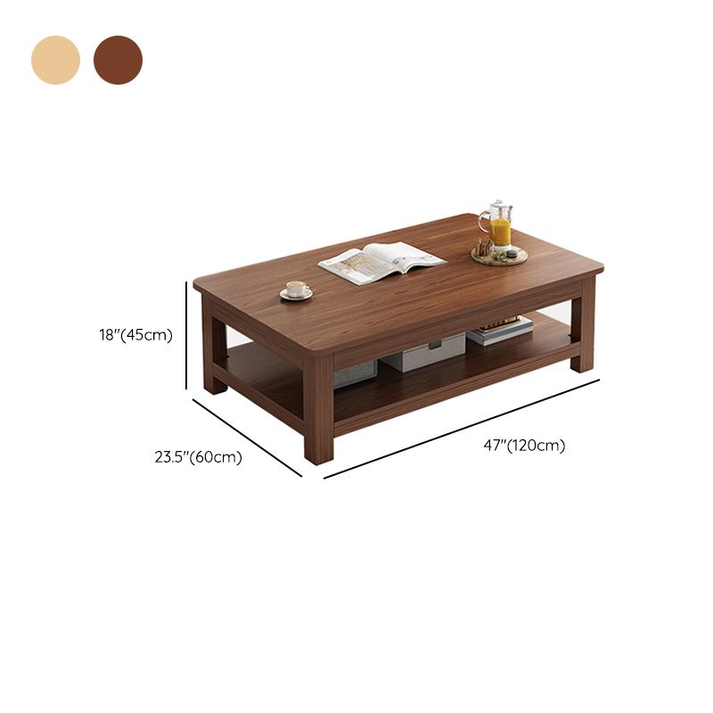 4 Legs Wood Cocktail Table No Distressing Coffee Table with Storage Shelf