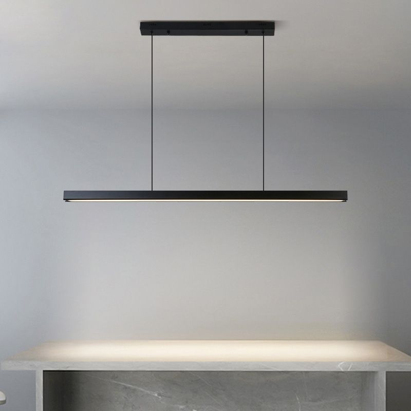 Modern Minimalism Black Linear Island Pendant Lighting LED Metal Island Ceiling Light for Dining Table